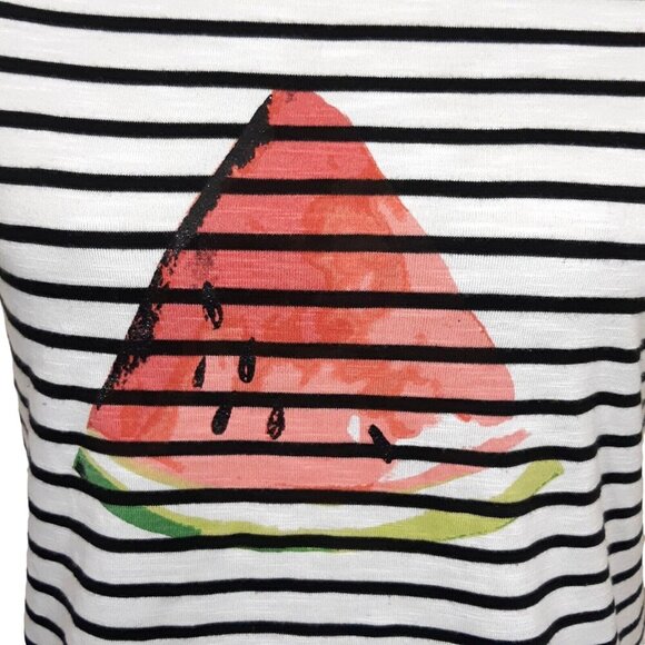 Rickis T Shirt Womens M Black White Striped Watermelon Graphic Tee Cap Sleeve - Picture 3 of 8